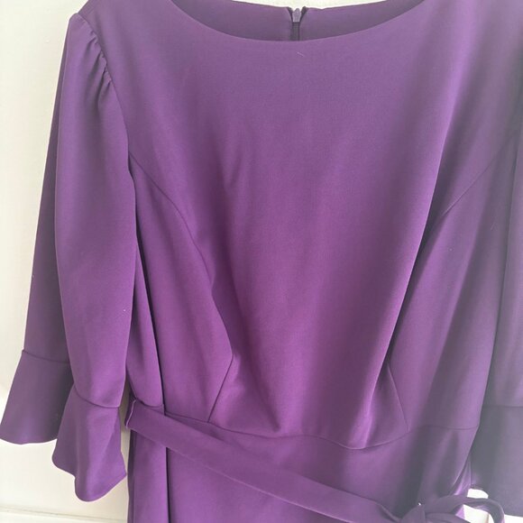Bell Sleeve Solid Crepe Wrap Fit and Flare Dress - Picture 5 of 5